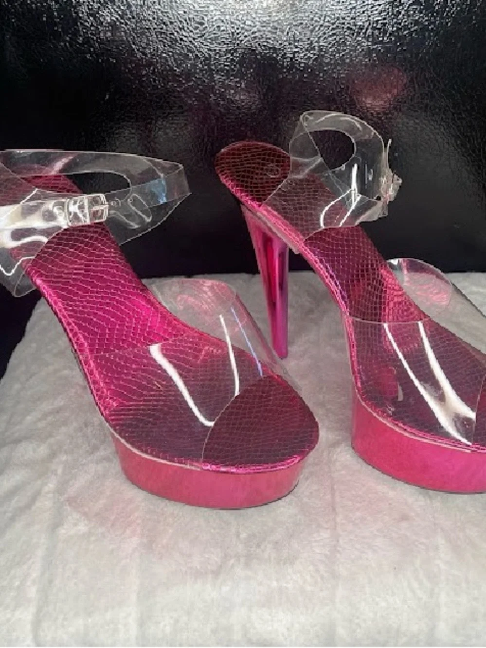 Clear Strap Hot Pink Platform Stiletto Heels